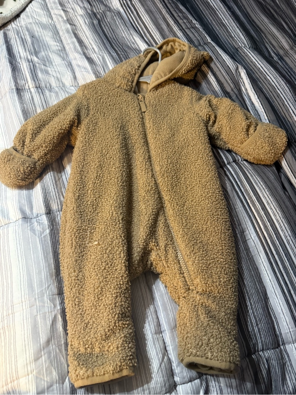 Wonder Nation Hooded Teddy Fleece One-Piece for Kids - 6-9m